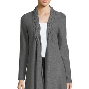 Neiman Marcus Cashmere Collection Reverse Braided Cashmere Cardigan Grey Sz S